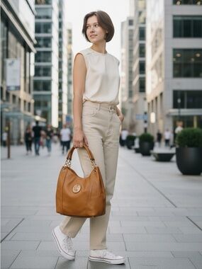 Michael Kors Gold Accent Tan Hobo Bag
